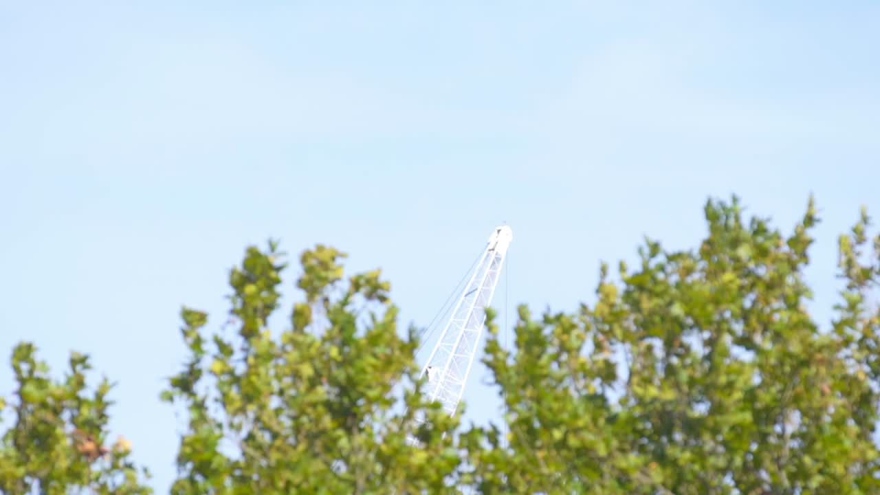 centrarse en el andamio en la distancia y el bosque en primer plano