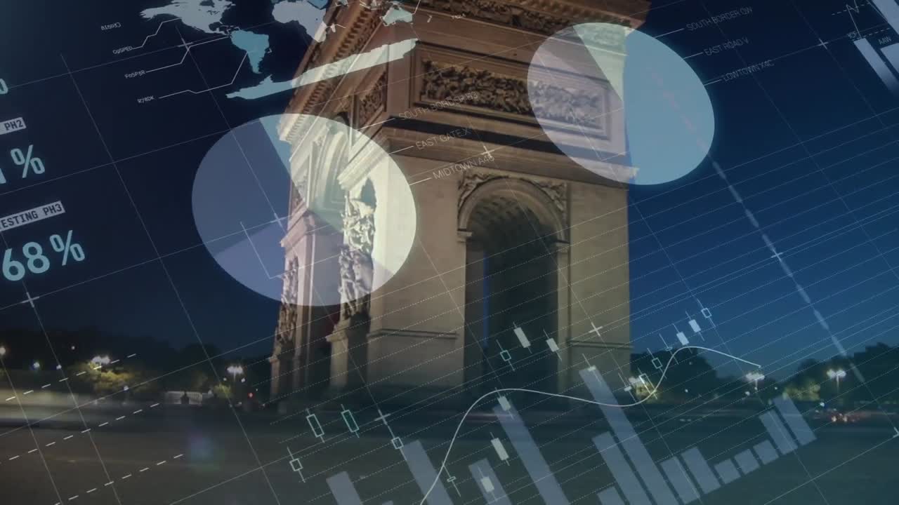 도시에 대한 통계 및 금융 데이터 처리의 애니메이션