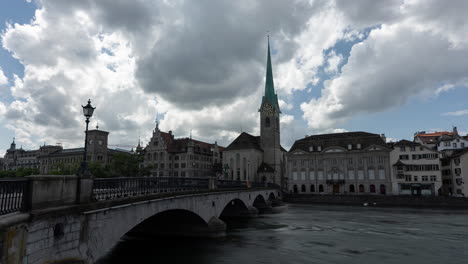 zurich cityscape with church and river