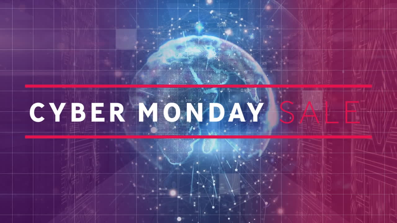 사이버 월요일 판매의 애니메이션 전 세계 텍스트 및 데이터 처리