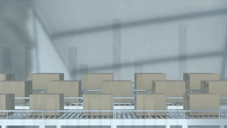 procesamiento de datos estadísticos en múltiples cajas de entrega en cinta transportadora contra el almacén