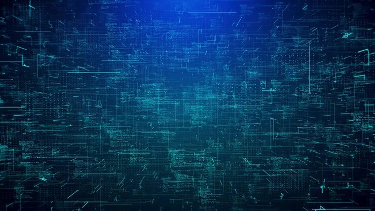 Visualizzazione di big data 4K, spazio di realtà virtuale 3D, VR, cyberspazio, concetto di criptovaluta, griglia