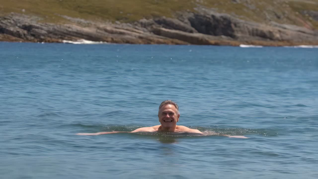 Happy Man Swimming in the Sea