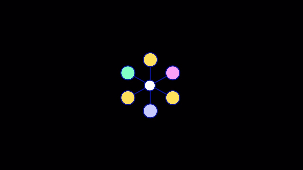Rete astratta animata di punti colorati pulsante.