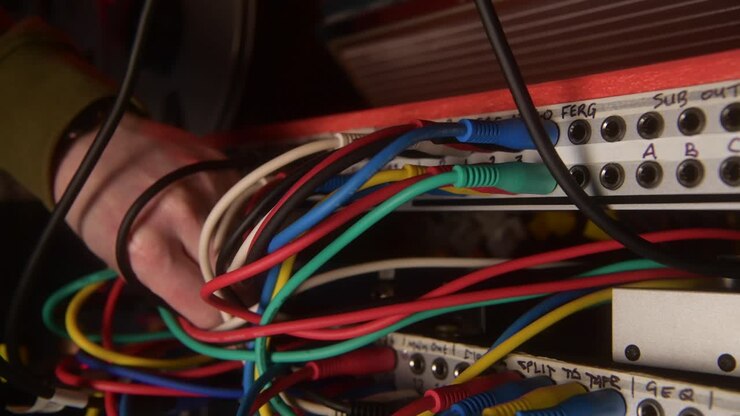 Patching cables in and out of a patch bay