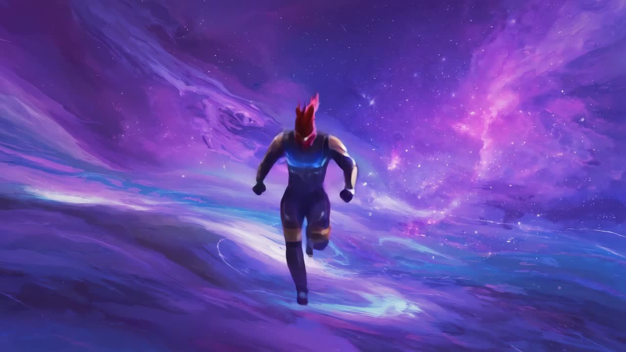 Person Running Through a Space Galaxy