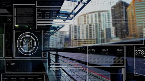 animation of data processing and diagrams ove train station