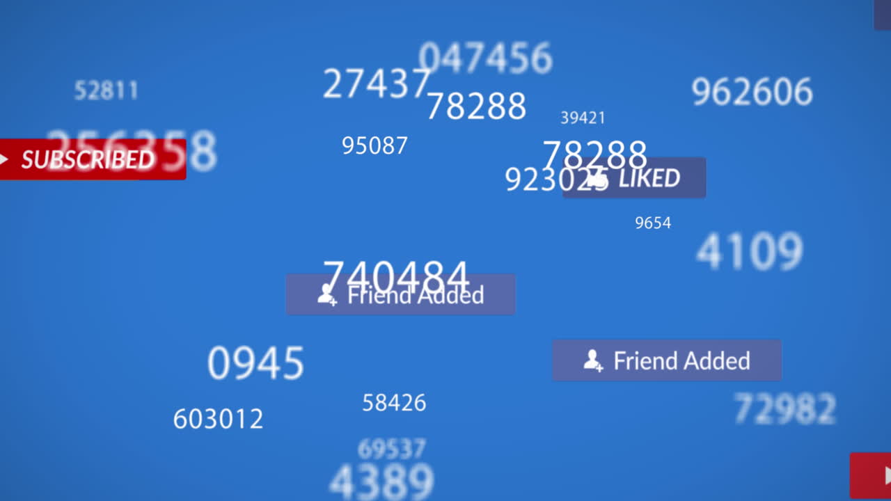 Animazione di testo sui social media su banner con numeri su sfondo blu