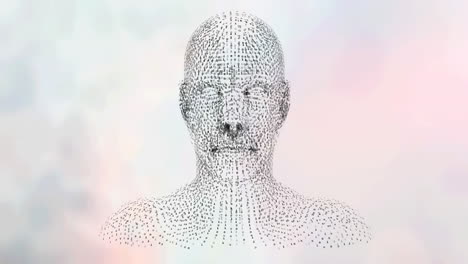 digitale animatie van een menselijk gezichtmodel dat tegen een witte achtergrond draait