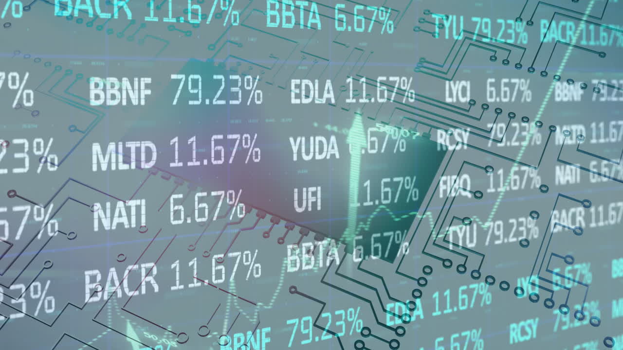 Animation of financial data processing over circuit board