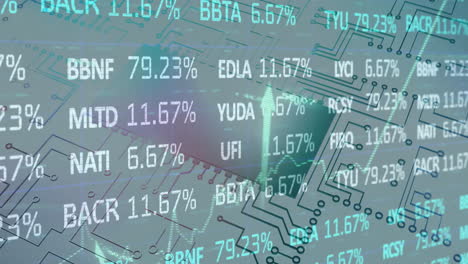 animation of financial data processing over circuit board