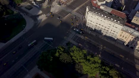 aerial tilt reveal of two avenues crossing buenos aires city