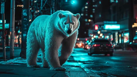 polar bear in the city at night