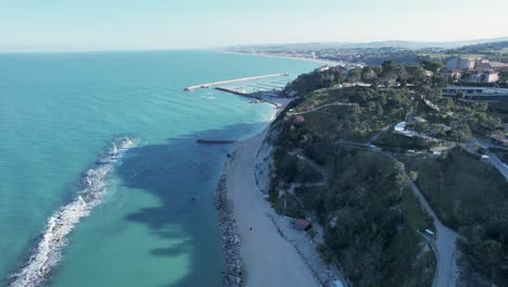 Numana-village,-Conero-Riviera-in-Le-Marche,-I-Italy,-drone-aerial-footage