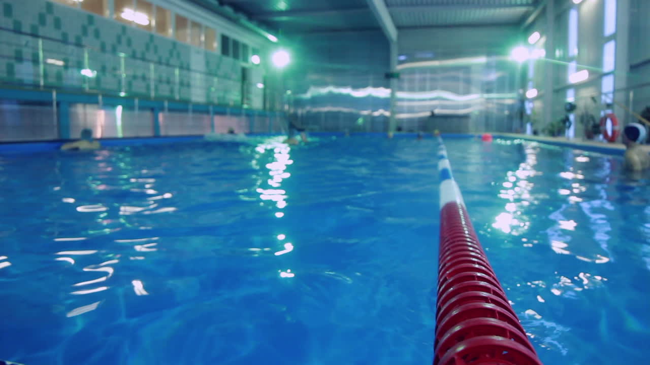 Plastic lanes in swimming pool. Lanes of competition swimming pool
