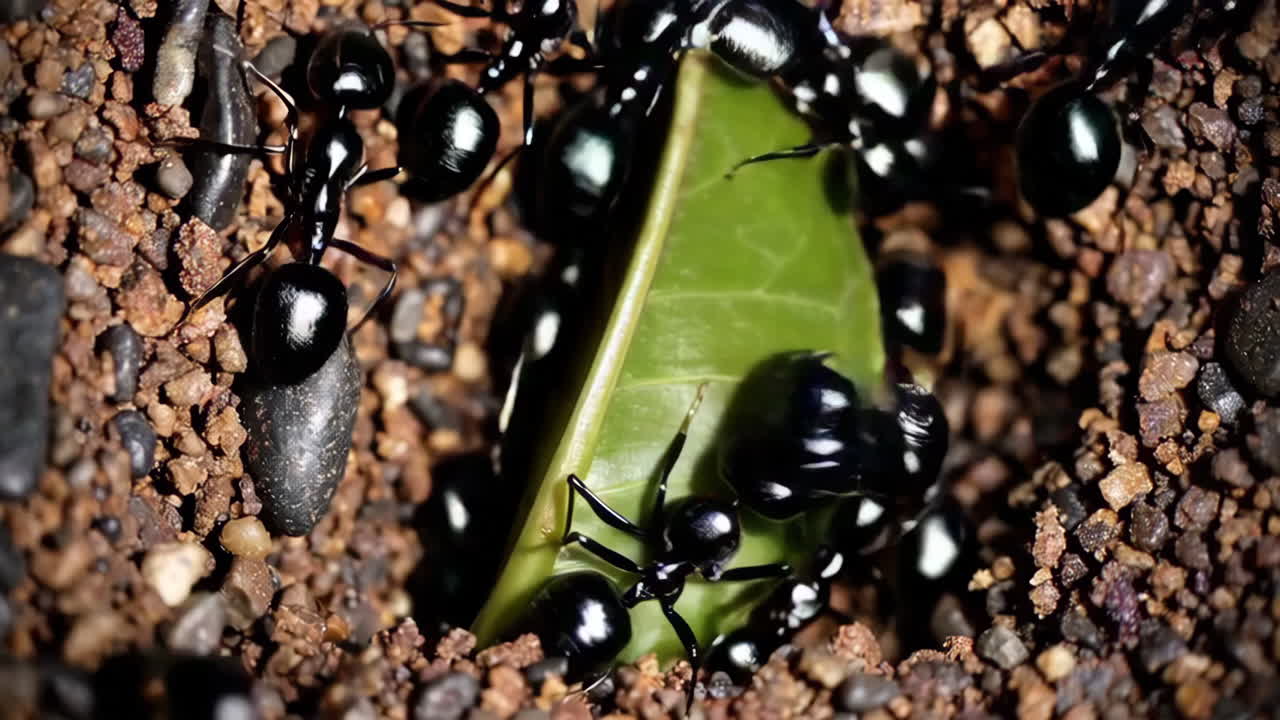 Black Ants Carrying a Leaf