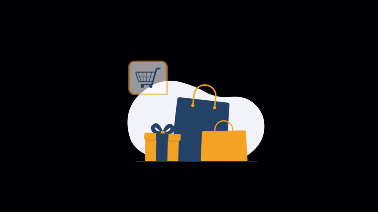 Concetto Animato di Shopping E-commerce con Regalo e Borse