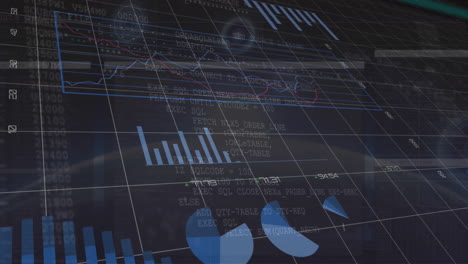 animación de múltiples gráficos con números cambiantes y círculos de carga sobre un fondo abstracto