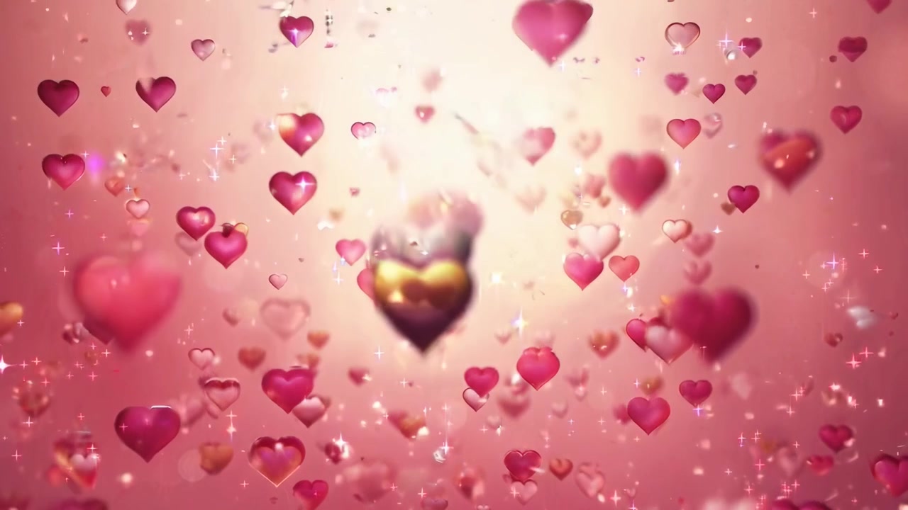 Cuori animati rosa e rossi che fluttuano verso l'alto con scintille