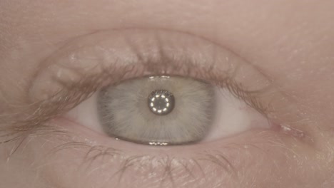 primer plano extremo del ojo azul con luz alienígena reflejada en el centro