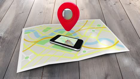 marcador rojo apuntando a un móvil que se encuentra en un mapa de una ciudad