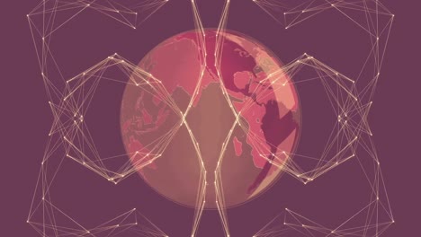 animation of globe and network of connections on pink background