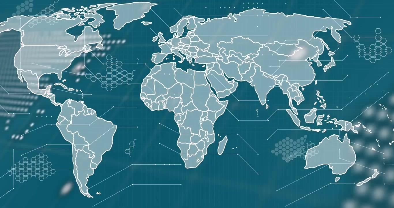 Animation of diverse data over world map on green background