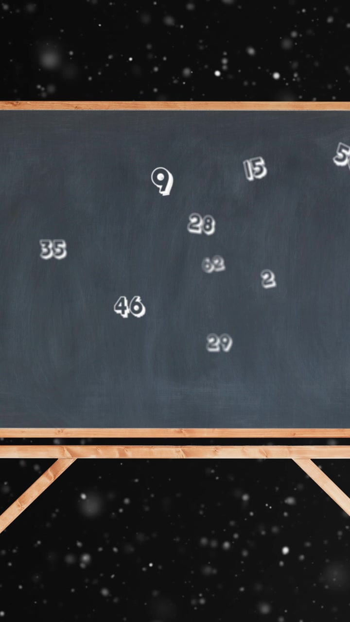 Animazione di numeri che si muovono su una lavagna su sfondo nero.