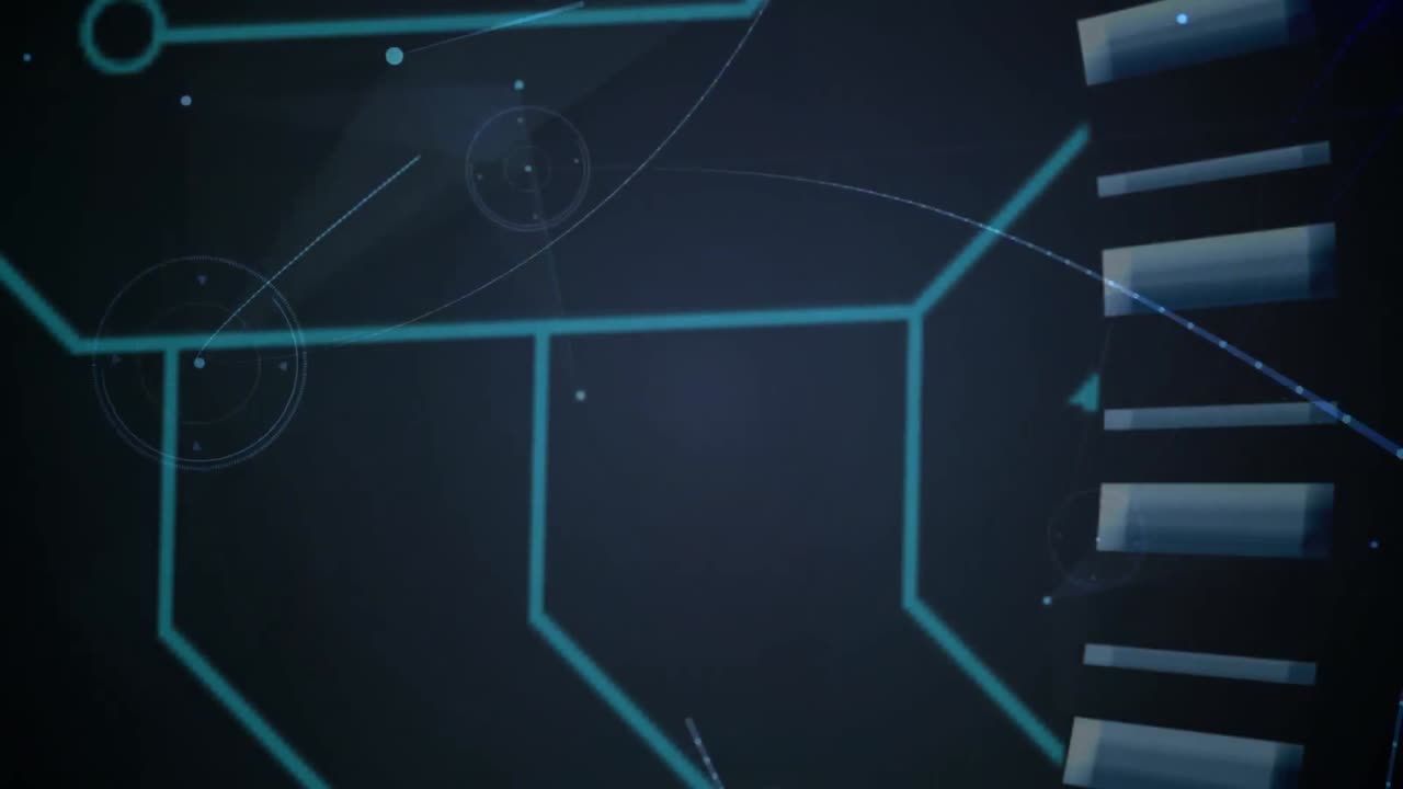 animación de redes de conexiones sobre formas azules sobre fondo negro