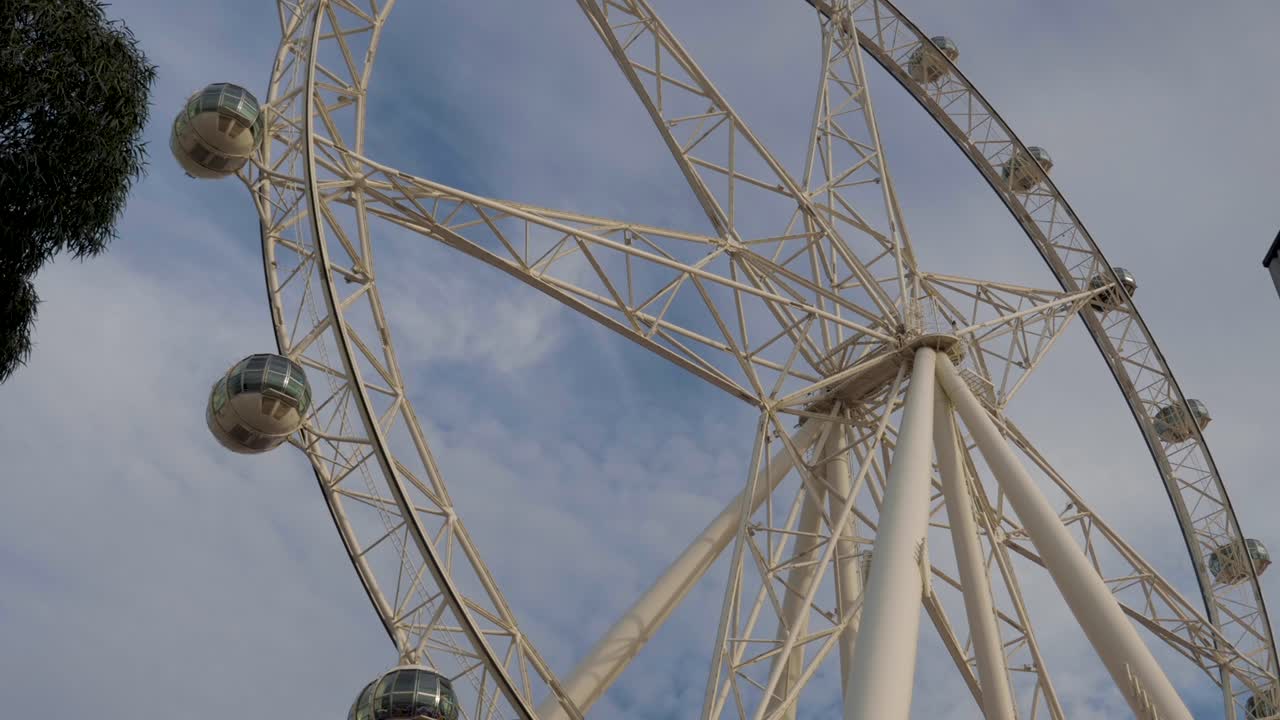 Large White Ferris Wheel Against a Cloudy Sky