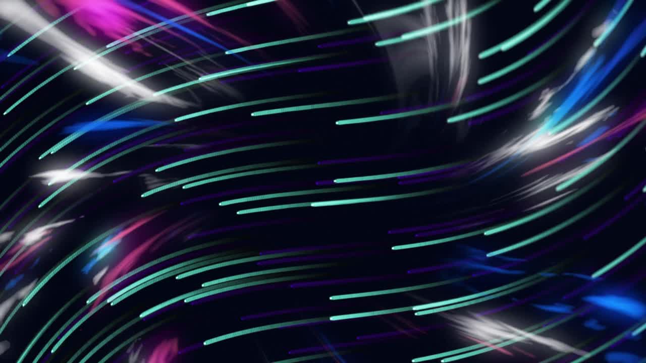 Animation of neon multicolored lines moving in loop against black background