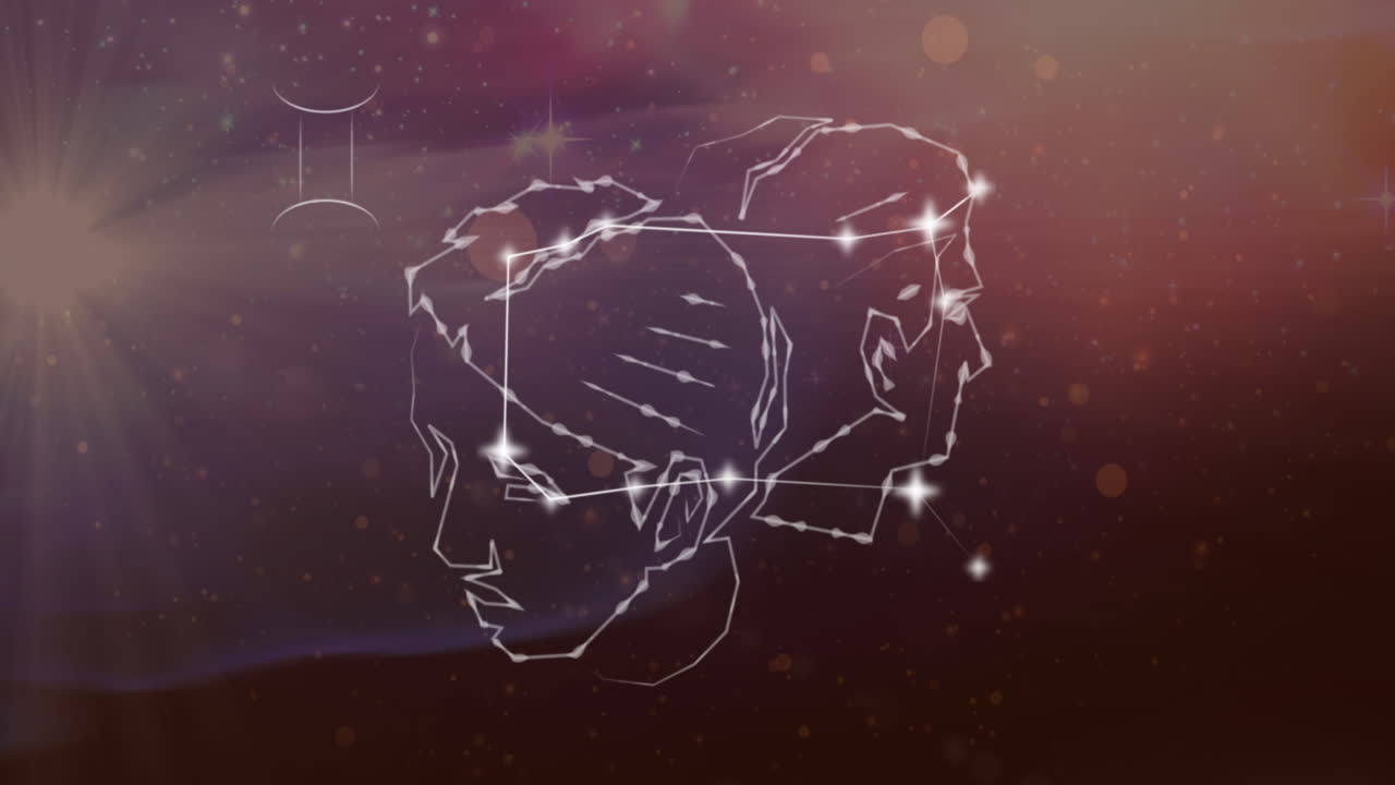 animación del signo de la estrella gemini en nubes de humo en el fondo