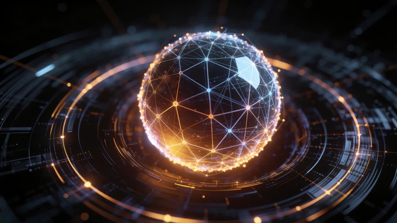 Powering up sphere brightening nodal mesh and emitting fiery rim particles at lab platform