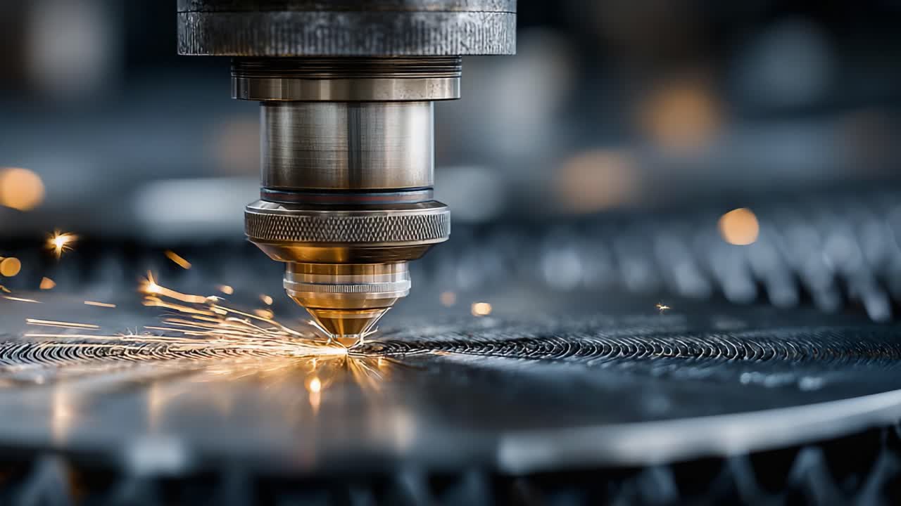 Precision Metal Cutting Process: A Close-Up on Laser Technology Generating Sparks and Intricate Patterns in High-Definition Steel Fabrication