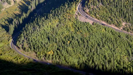 Aerial-view-of-scenic-byway-in-the-Rocky-Mountain-National-Park,-Colorado,-United-States-of-America