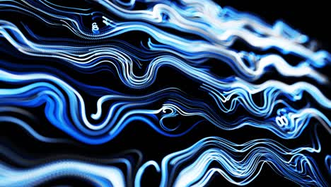 abstracto fondo en bucle 3d con líneas que forman un patrón giratorio como ruido de rizos con rayas de luz. el flujo de partículas forma líneas rizadas como senderos de brillo azul. hermosos remolinos de líneas como bg abstracto