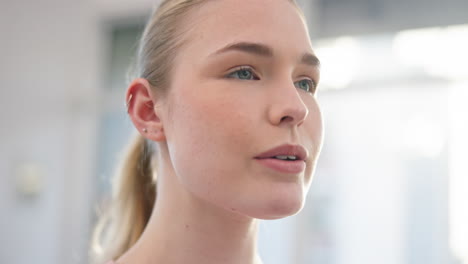 meditation, yoga and happy with face of woman