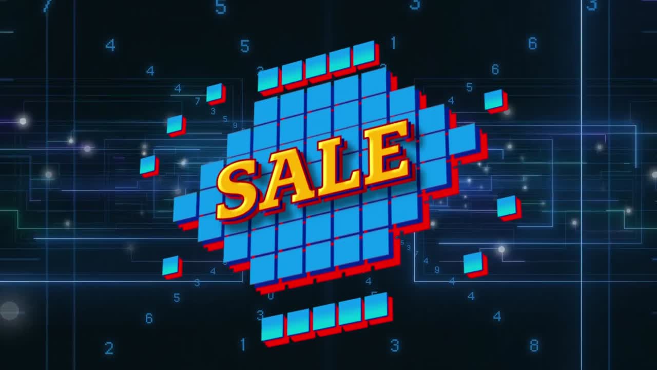 Animation of sale text over data processing