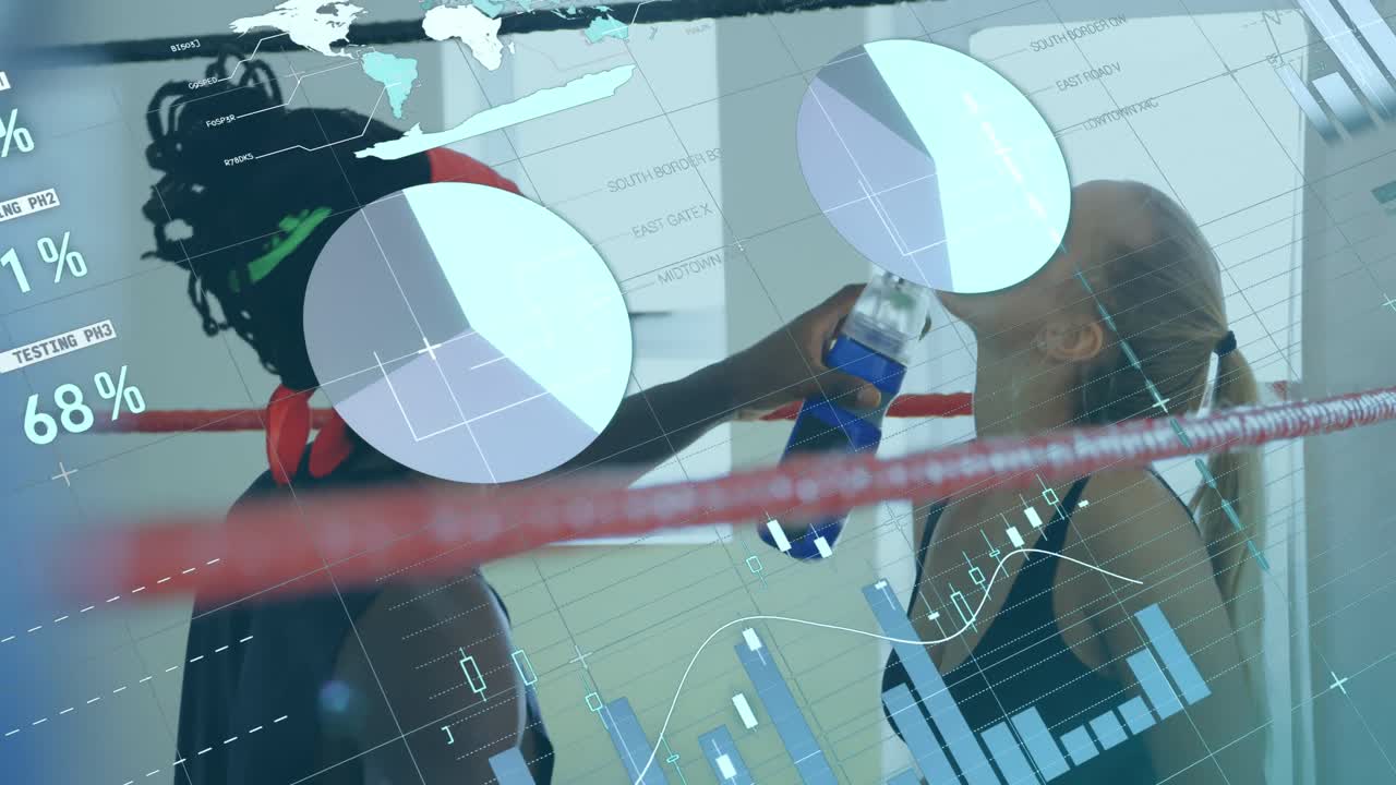 체육관에서 다양한 사람들을 대상으로 데이터 처리의 애니메이션