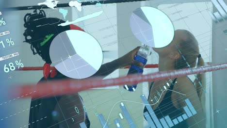Animation of data processing over diverse people at gym