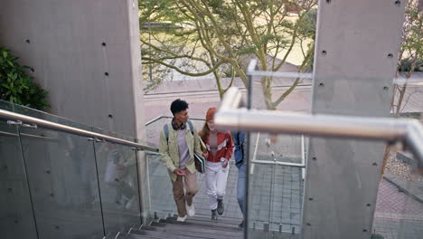 students walking on stairs together