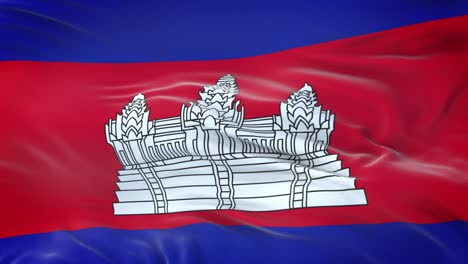 cambodia flag waving in the wind with highly detailed fabric texture. seamless loop