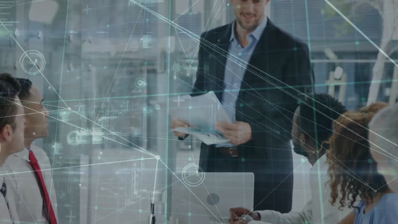 animación de la red de conexiones entre diversos colegas que se reúnen en la oficina