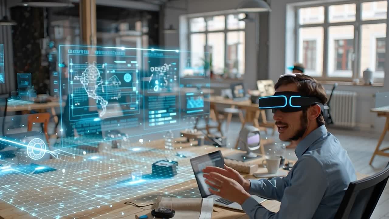 Innovative teamwork in a modern office with virtual reality technology