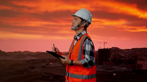 ingeniero de construcción al atardecer.