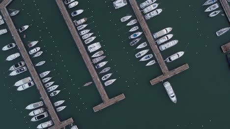 Aerial-top-down-flight-over-port-area-with-pier-and-motor-boats-in-Punta-del-Este,Uruguay