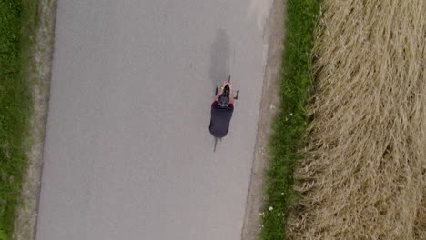 carrera de ciclistas en asfalto en una zona rural junto a un campo de trigo