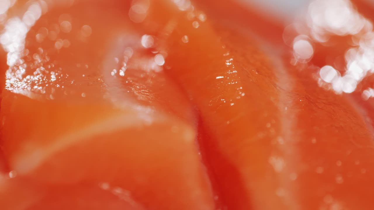 Close-up of Fresh Salmon Slices