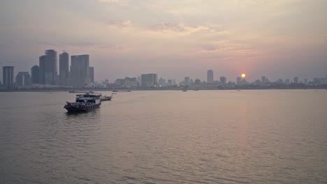 mekong view at sunset with ferry boat