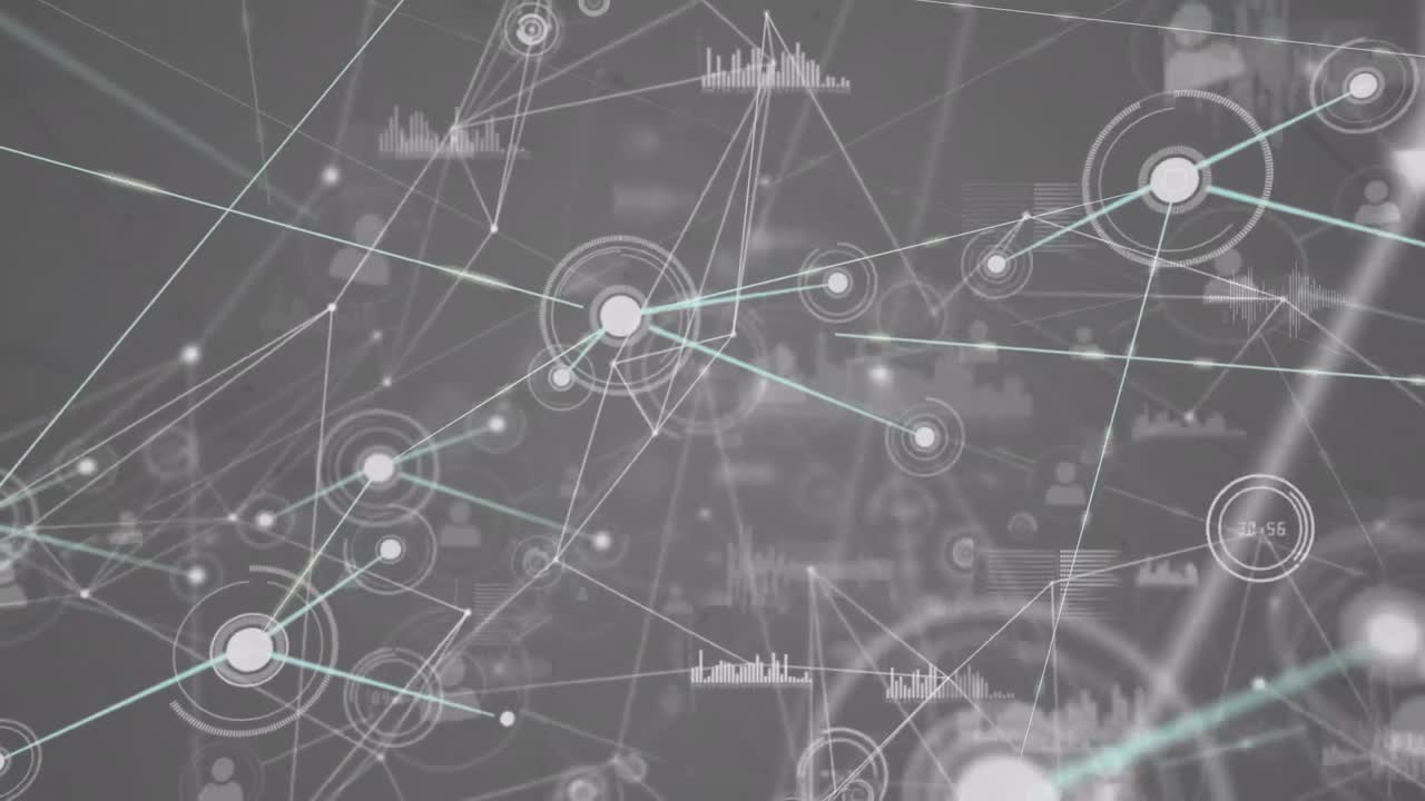 회색 배경에 연결 및 데이터 처리 네트워크의 애니메이션